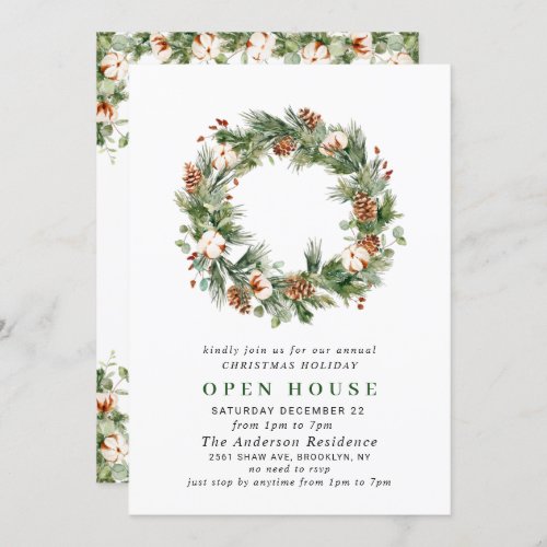 Pine Cones Wreath Holiday CHRISTMAS OPEN HOUSE Invitation
