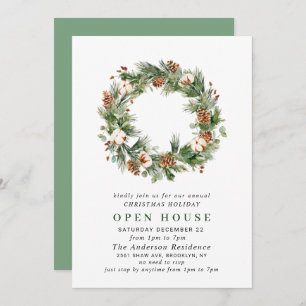 Pine Cones Wreath Holiday CHRISTMAS OPEN HOUSE Invitation