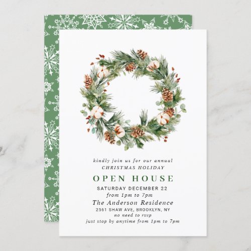 Pine Cones Wreath Holiday CHRISTMAS OPEN HOUSE Invitation