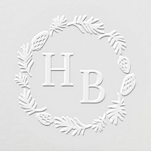 Pine Cones Wreath Holiday Wedding Monogram Embosser