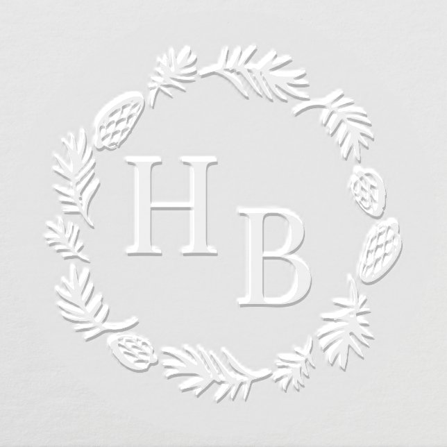 Pine Cones Wreath Holiday Wedding Monogram Embosser (Design)