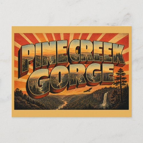 Pine Creek Gorge PA Canyon Waterfall Forest Art Postcard