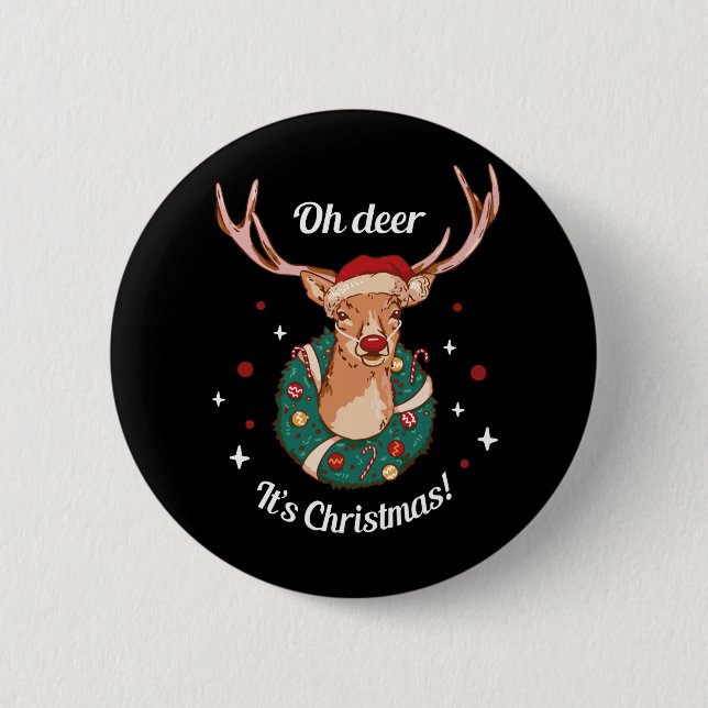 Pine Deer - Christmas Reindeer Head Button (Front)