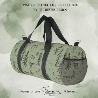 Pine Deer Lake Life - sage green woodland pattern. Duffle Bag