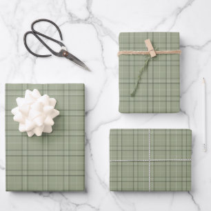 Pine Deer Plaid - sage green cabincore tartan. Wrapping Paper Sheets