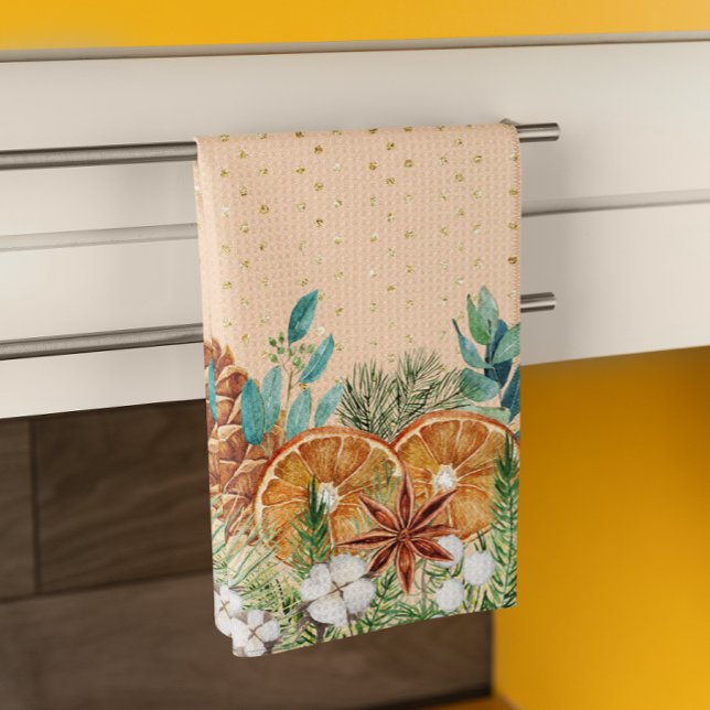 Pine Drop Watercolor Christmas Winter   Kitchen Towel (Creator Uploaded)