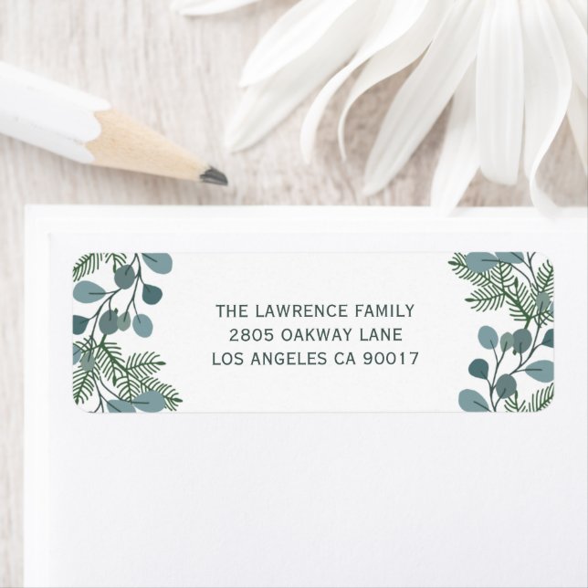 Pine Eucalyptus Foliage Christmas Holiday Address Label (Insitu)