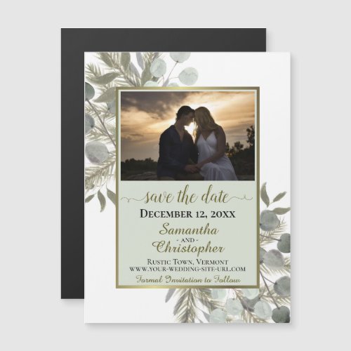 Pine Eucalyptus Wedding Save the Date Photo Sage Magnetic Invitation