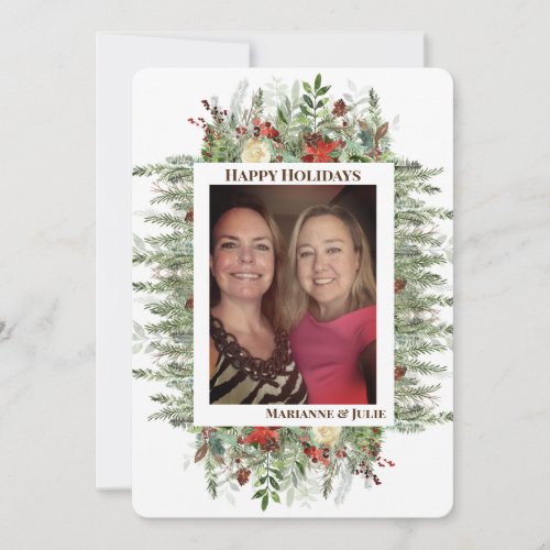 Pine Evergreen Frame Photo Template Holiday Card