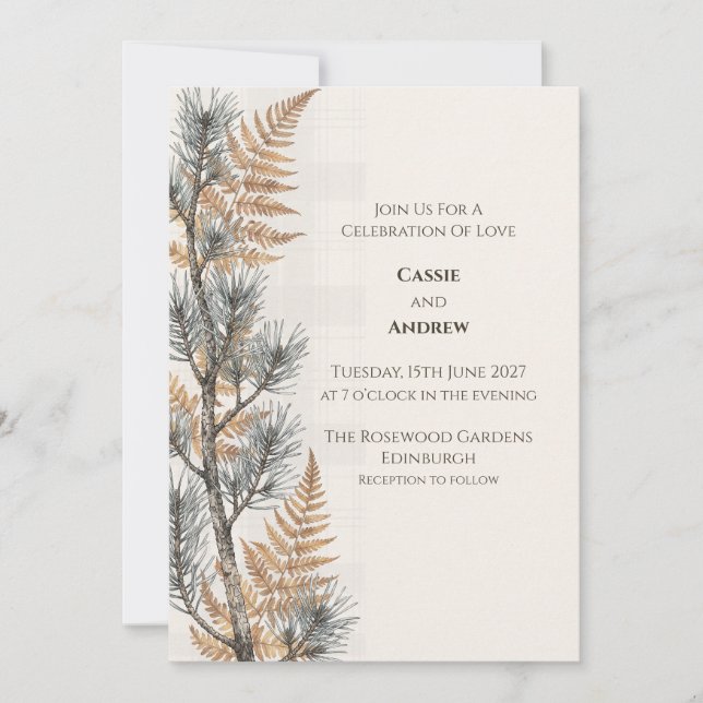 Pine Fern Scottish Wedding Invitation (Front)