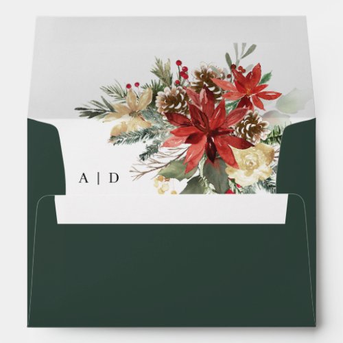 Pine Floral Christmas Wedding Invitation Envelope