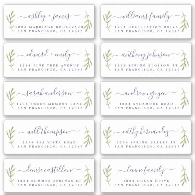Pine Foliage Wedding Guest Address Labels (Front)