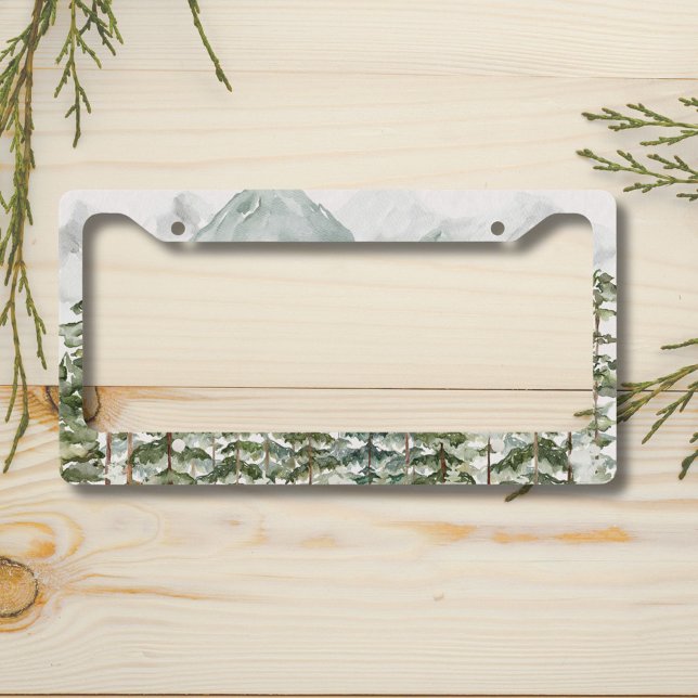Pine Forest and Mountains License Plate Frame (Close up)