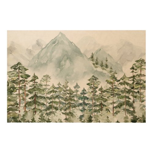 Pine Forest and Mountains Wood Wall Art