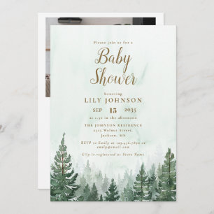Pine Forest Baby Shower All In One Photo QR Code Invitation