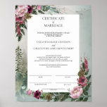 Pine Forest Burgundy Rose Certificate of Marriage Poster<br><div class="desc">Pine Forest Burgundy Rose Certificate of Marriage Poster is a keepsake to be signed at the completion of the ceremony and will remain a beautiful framed reminder of your special day. It features a woodsy evergreen background accented with corner frames of burgundy and dusty rose flowers, pine cone, pine and...</div>