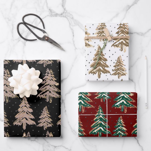 pine forest gold speckles holiday wrapping paper s (Front)