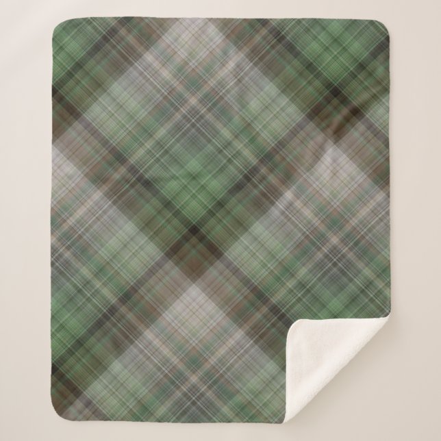 Pine Forest Green and Brown Plaid Sherpa Blanket (Front)