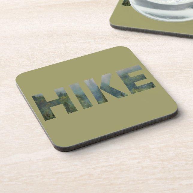 Pine forest hiking hike logo beverage coaster (Left Side)