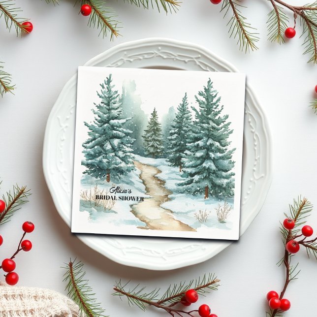 Pine Forest in Snow Winter Bridal Shower Napkins (Creator Uploaded)