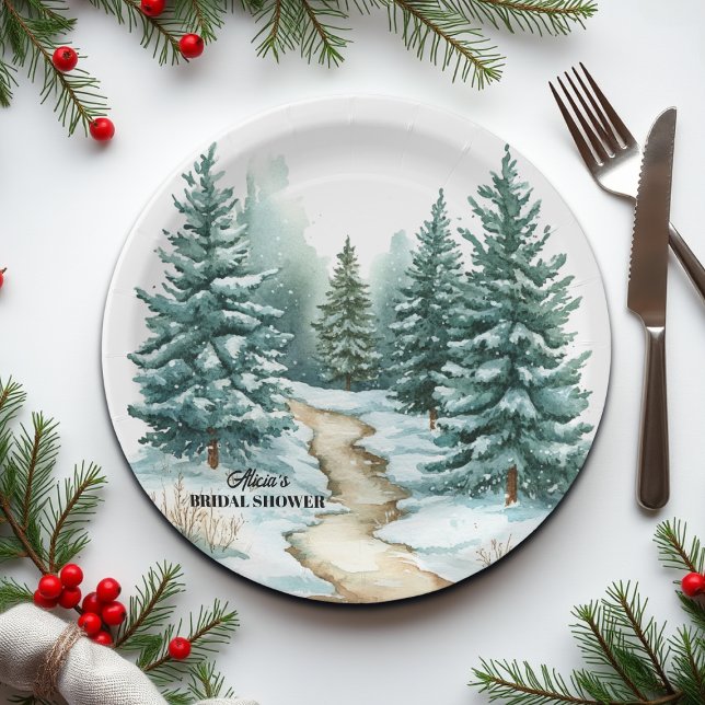 Pine Forest in Snow Winter Bridal Shower Paper Plates (Creator Uploaded)