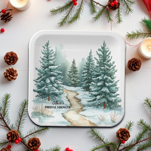 Pine Forest in Snow Winter Bridal Shower Paper Plates