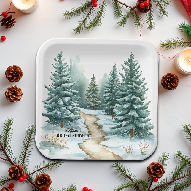 Pine Forest in Snow Winter Bridal Shower Paper Plates (Creator Uploaded)