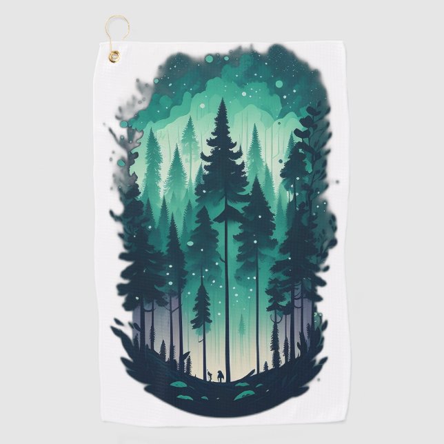 Pine Forest Landscape Golf Towel (Front)