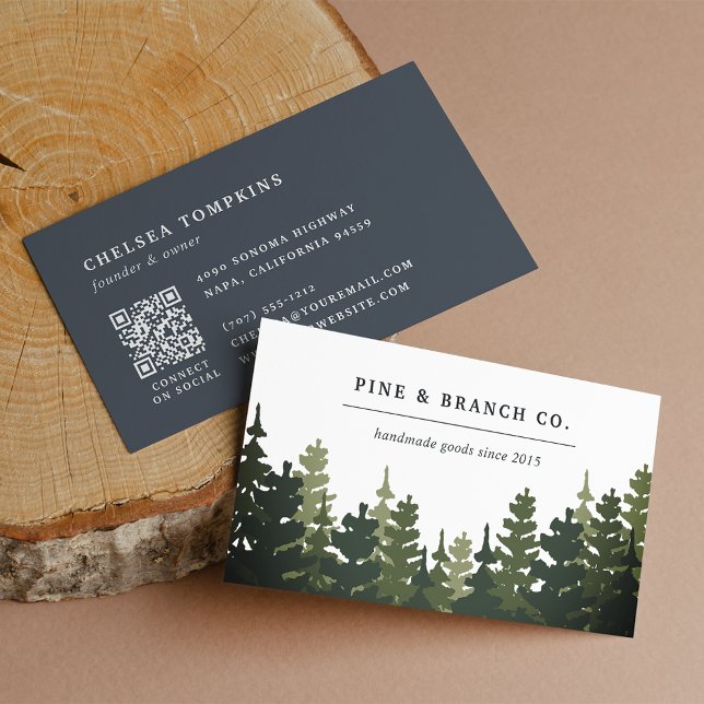 Pine Forest Logo QR Code Business Card (Creator Uploaded)