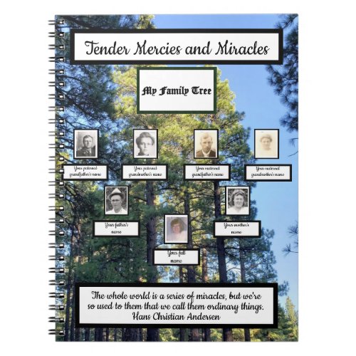 Pine Forest Miracles Quote Family Tree  Notebook