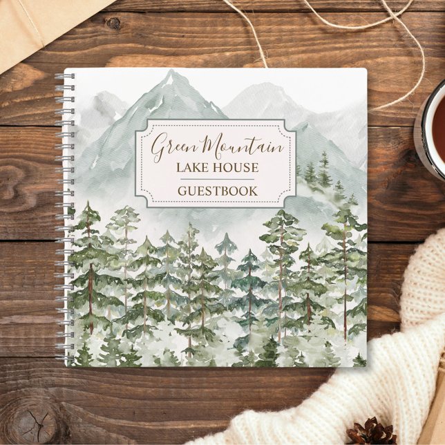 Pine Forest Mountain Cabin Lake House Guestbook Notebook (In situ)