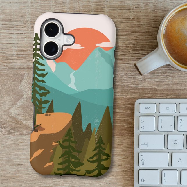 Pine Forest, Mountains, and Sunrise Iphone Case (In situ)