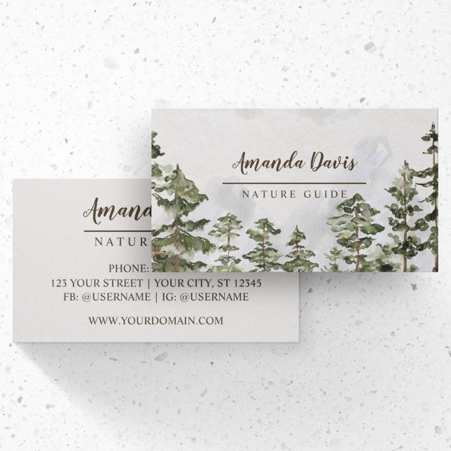 Pine Forest Nature Watercolor Business Card (Front and Back Side)