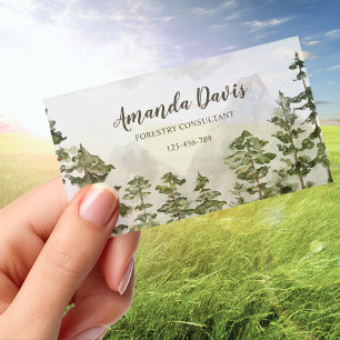 Pine Forest Nature Watercolor Transparent Plastic Clear Business Cards