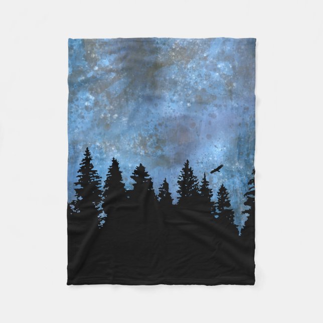 Pine Forest Night Fleece Blanket (Front)