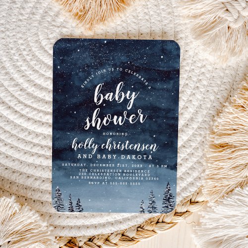 Pine Forest  Night Sky Winter Baby Shower Invitation