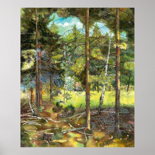 Pine forest painting  watercolor poster (Front)