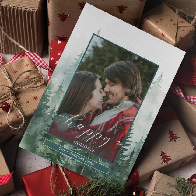 Pine Forest Photo Holiday Card (Pine Forest Whimsical Photo Holiday Card)