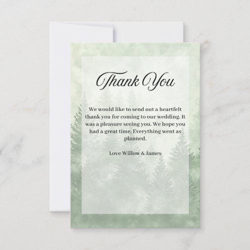 Pine Forest Rustic Minimalist Country Wedding Thank You Card