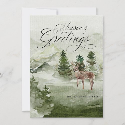 Pine Forest Snow Deer Seasons Greetings Card