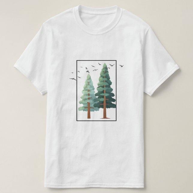  Pine Forest Trees Minimalist Nature Illustration T-Shirt (Design Front)