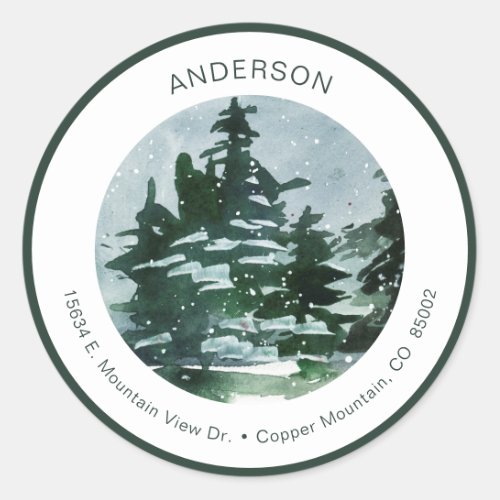 Pine Forest Watercolor Classic Round Sticker