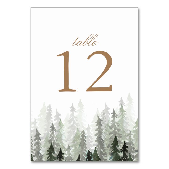 Pine Forest Wedding Table Number (Front)