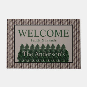 Pine Forest Welcome Family & Friends Faux Weave Doormat
