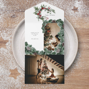 Pine Forest Winter Greenery Personalized Photo All In One Invitation