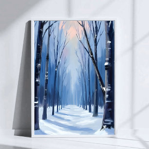 Pine Forest Winter Woodland Watercolor Painting Poster