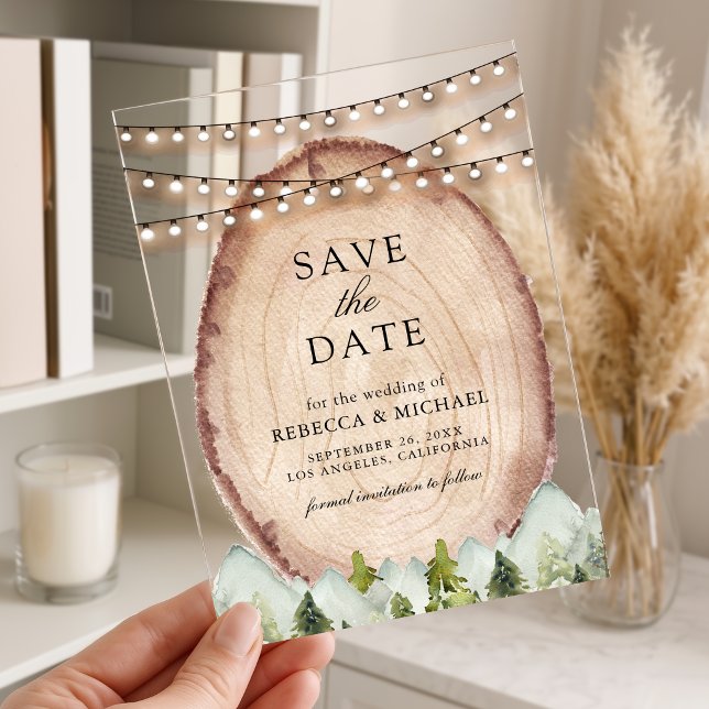 Pine Forest Wood Slice Wedding Save the Date (Creator Uploaded)