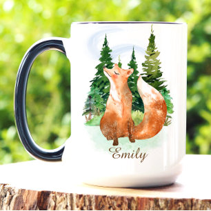 Pine Forest Woodland Fox Cottagecore Watercolor Mug