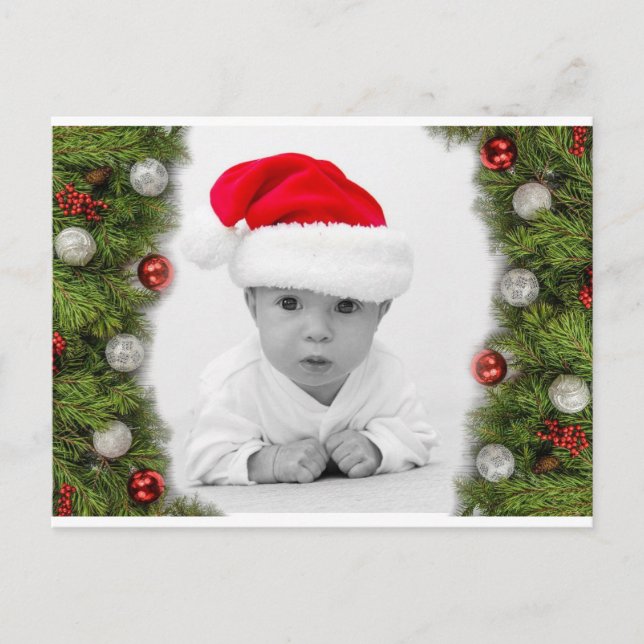 Pine Garland Photo Christmas Ornaments Holiday Postcard (Front)
