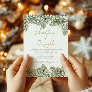 Pine & Gold Christmas Foliage Festive Wedding Invitation
